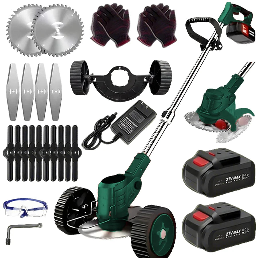 2025 latest small portable cordless electric lawn mower/weeding machine with 2 high-capacity lithium batteries and 3 blades, man