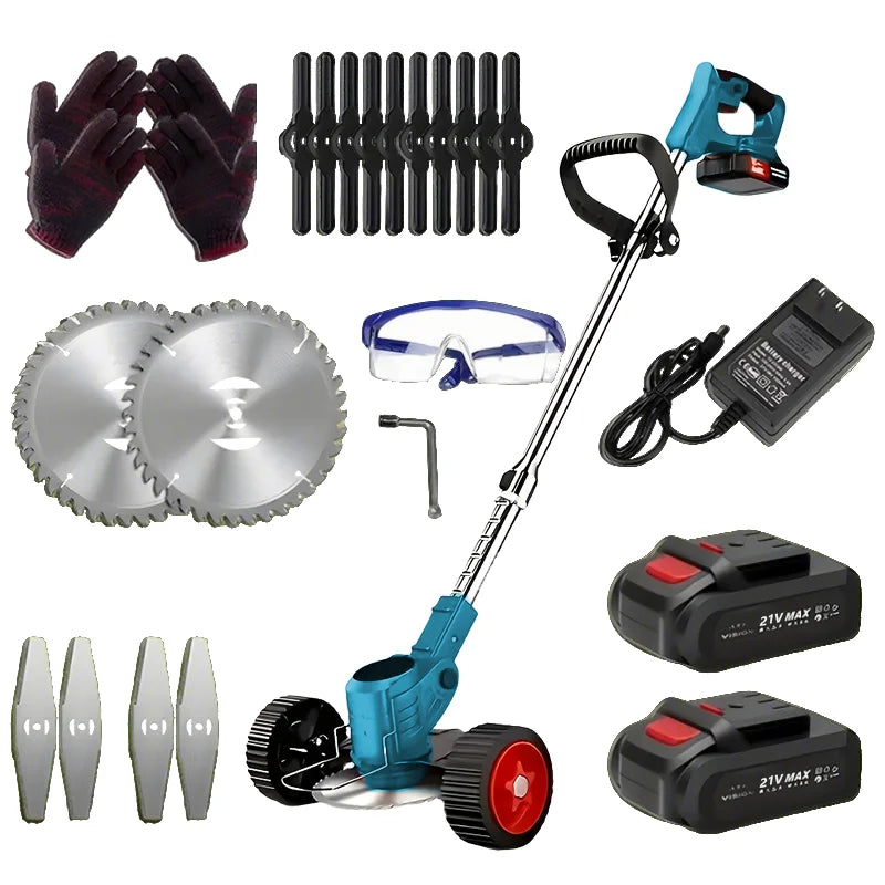 2025 latest small portable cordless electric lawn mower/weeding machine with 2 high-capacity lithium batteries and 3 blades, man