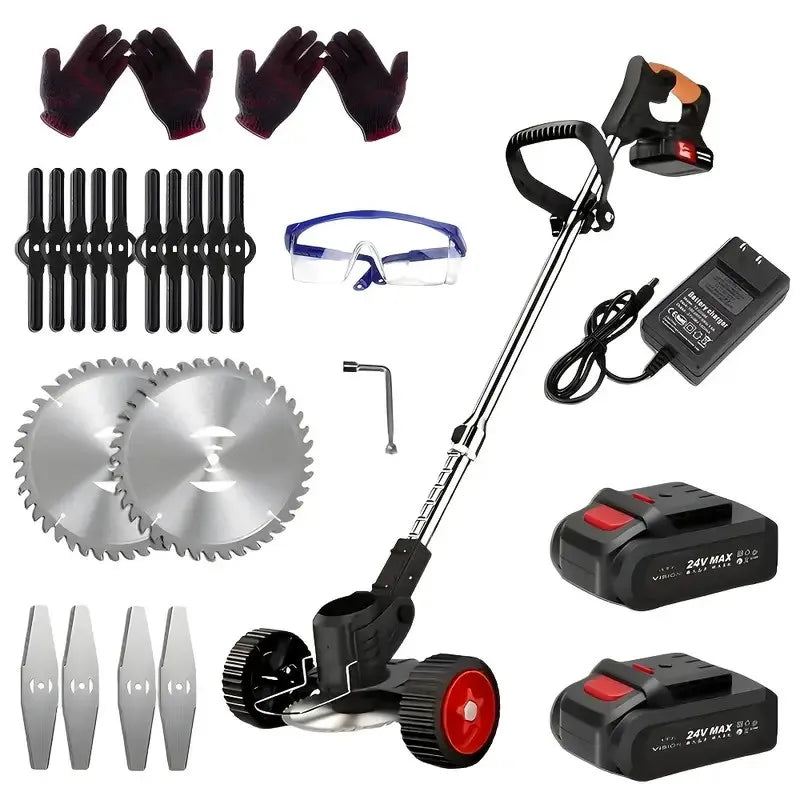 2025 latest small portable cordless electric lawn mower/weeding machine with 2 high-capacity lithium batteries and 3 blades, man