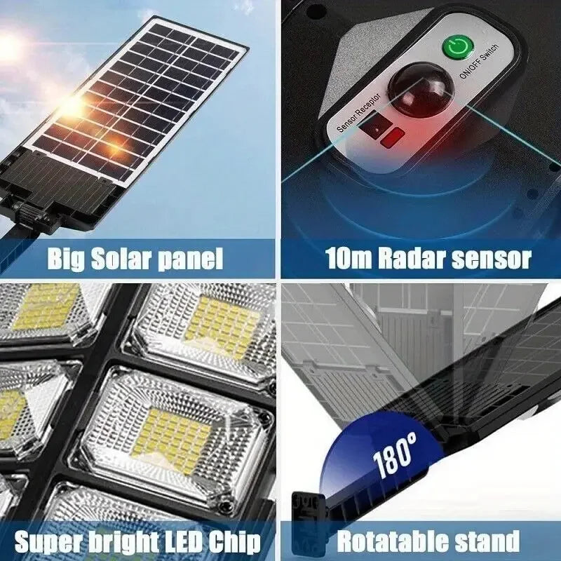 504LED uitra-Bright Solar Street lght Wide Angle Motion Sensor, RemoteControl,Energy-Efflcient, Waterproof