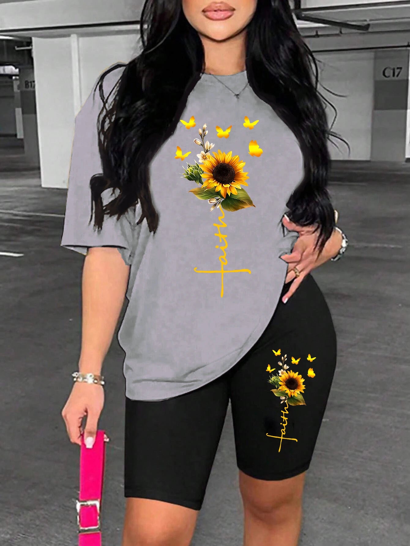 Sunflower Butterfly Beautiful Printing Women T Shirts Two Piece Set Fashion Short Sets Comfortable Breathable Shirt Shorts New