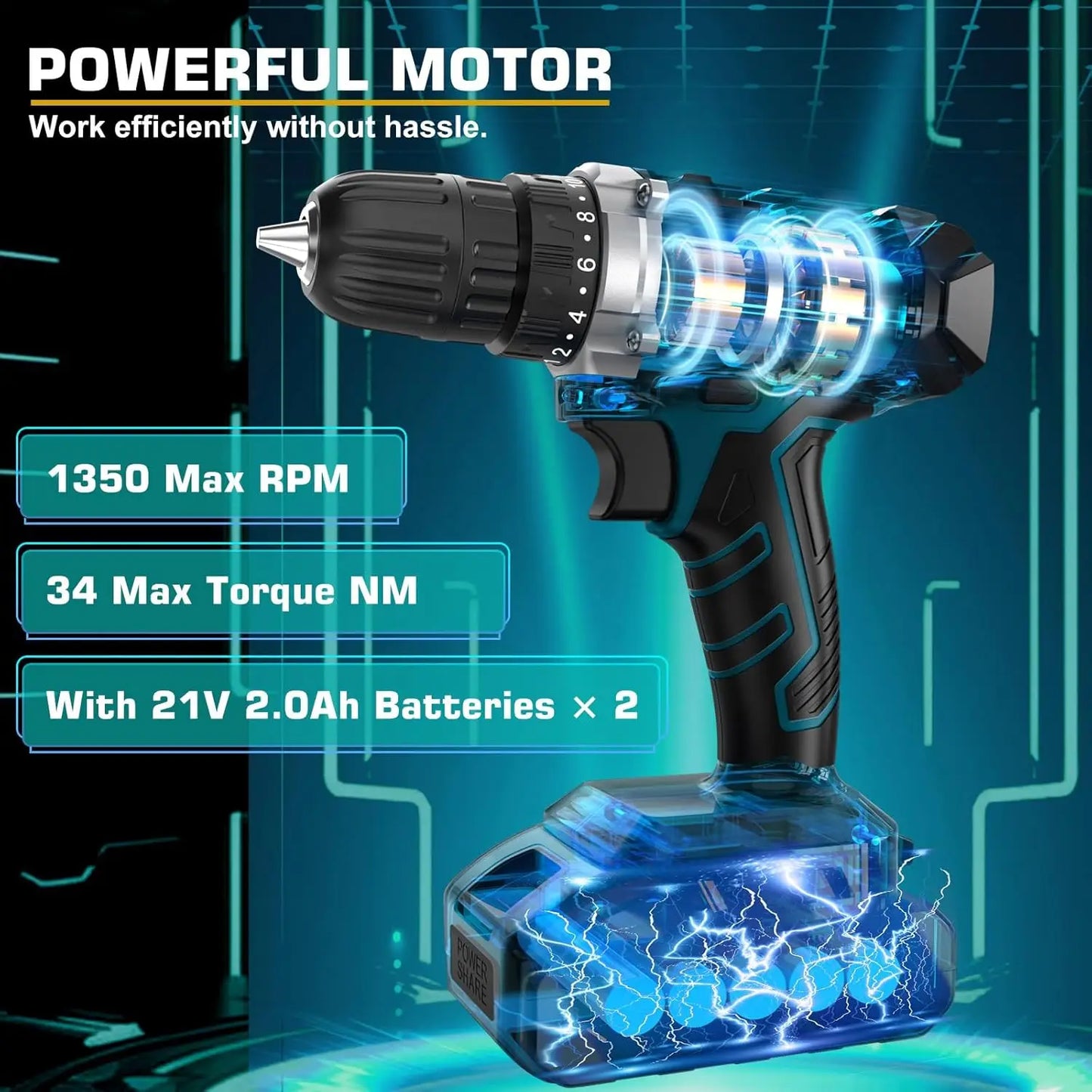 Tool Kit with 21V Cordless Drill - 255-PCs Portable Complete General Basic Home and Auto Repair Tool Set with Drawer for Handyma