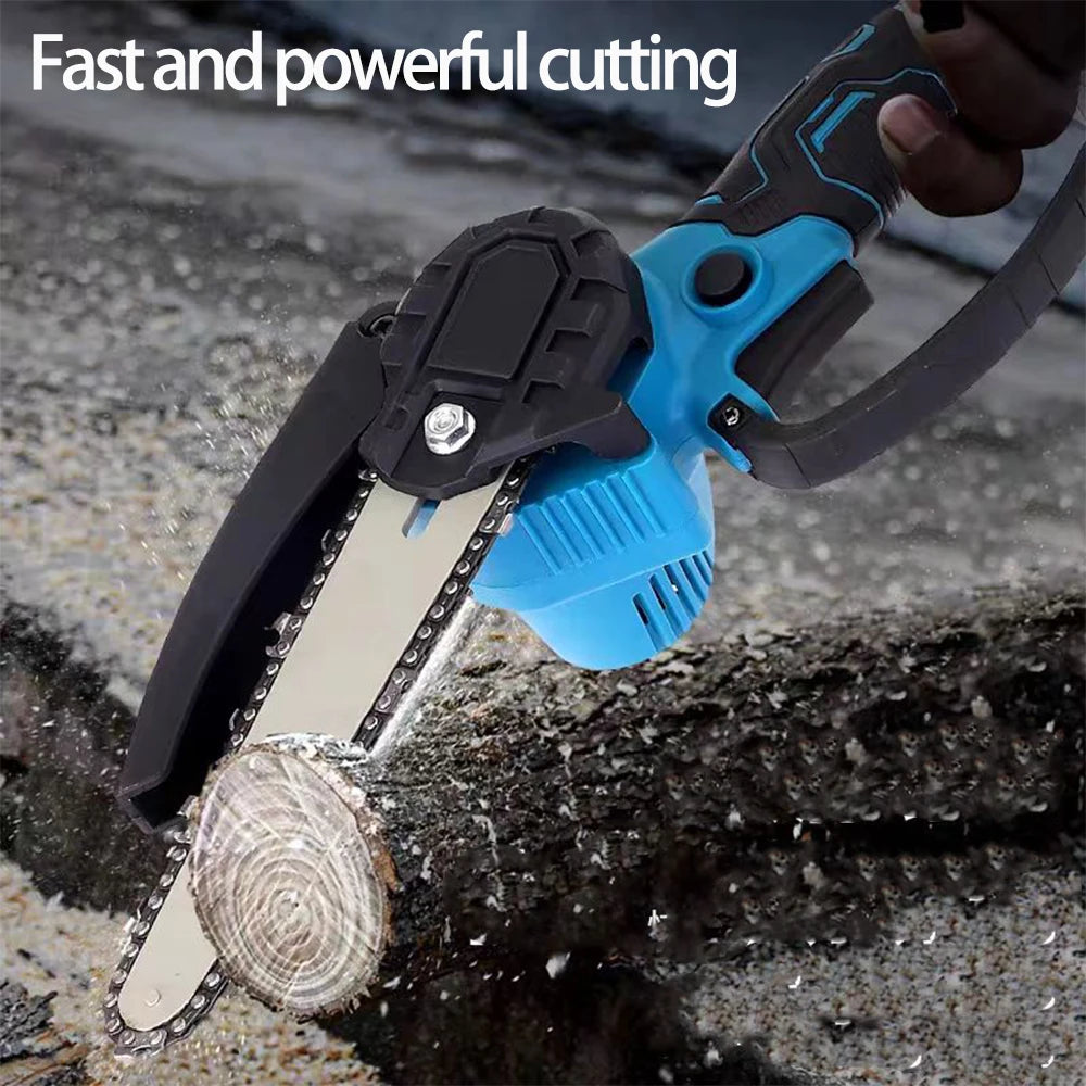 Mini Chainsaw 6In Cordless Woodworking Handheld Garden Wood Logging Chainsaw Electric Saw Cutting Power Tool 2 Battery 1 Box