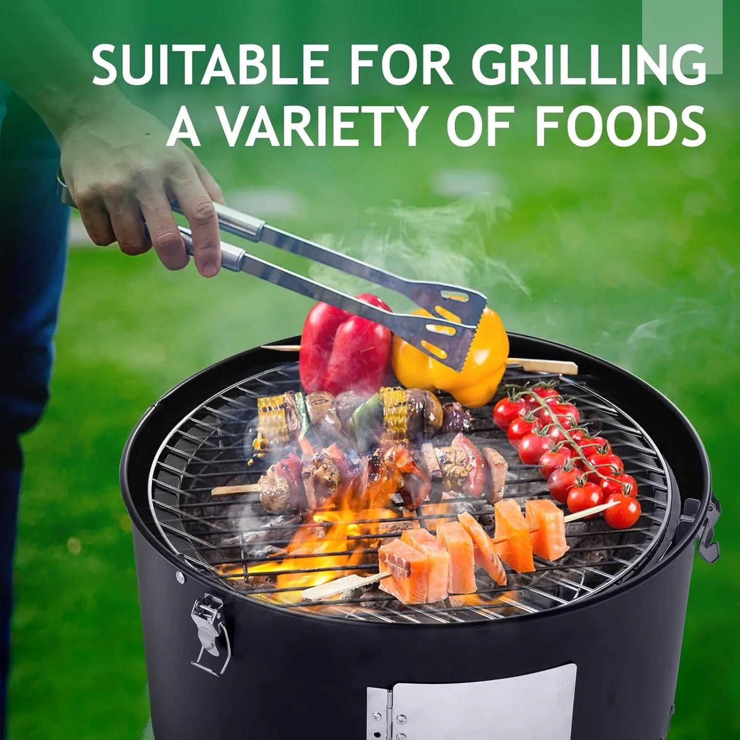 Vertical 18.5 Inch Steel Charcoal Smoker, Heavy Duty 3-in-1 Portable Outdoor Grill Cooker with Built-in Thermometer for Outdoor