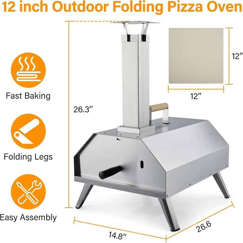Pizza Ovens Wood Pellet 12" Portable Pizza Oven Outdoor, Stainless Steel Pizza Oven Cooking Pizza Maker for Charcoal Grill
