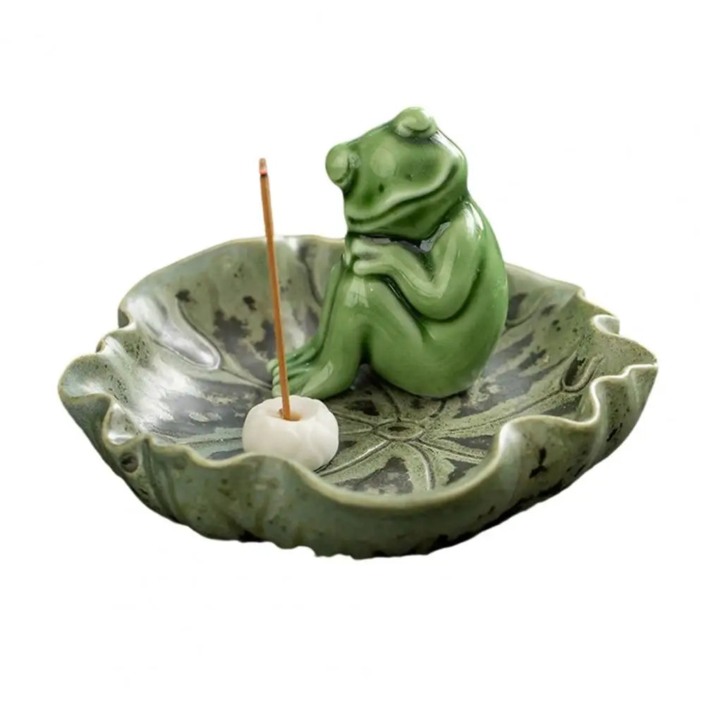 Meditation Frog Incense Stick Holder Ceramic Lotus Burner