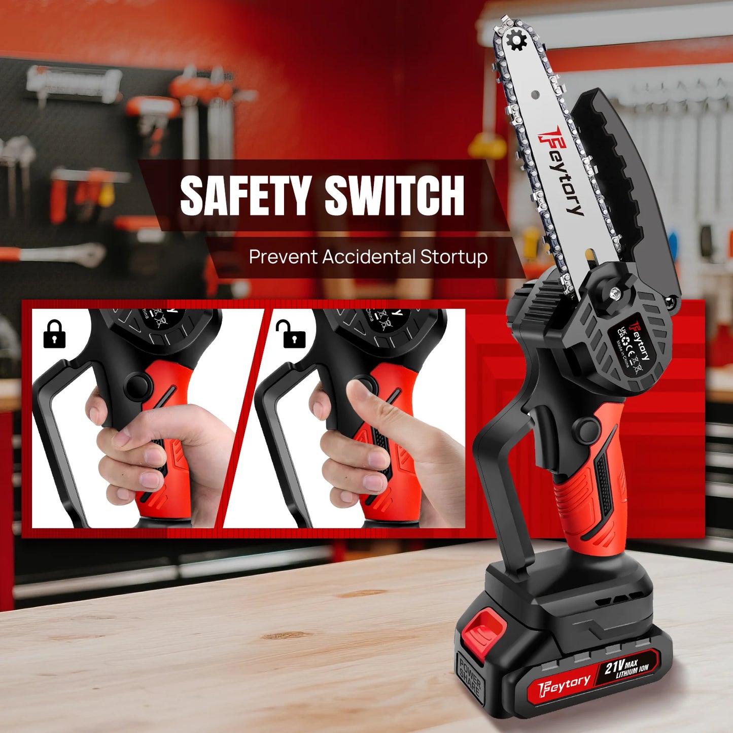 Mini Chainsaw 21V with Battery & Charger Woodworking with Small Handheld Electric 6-inch Logging Sawzall Mini Portable Chainsaw