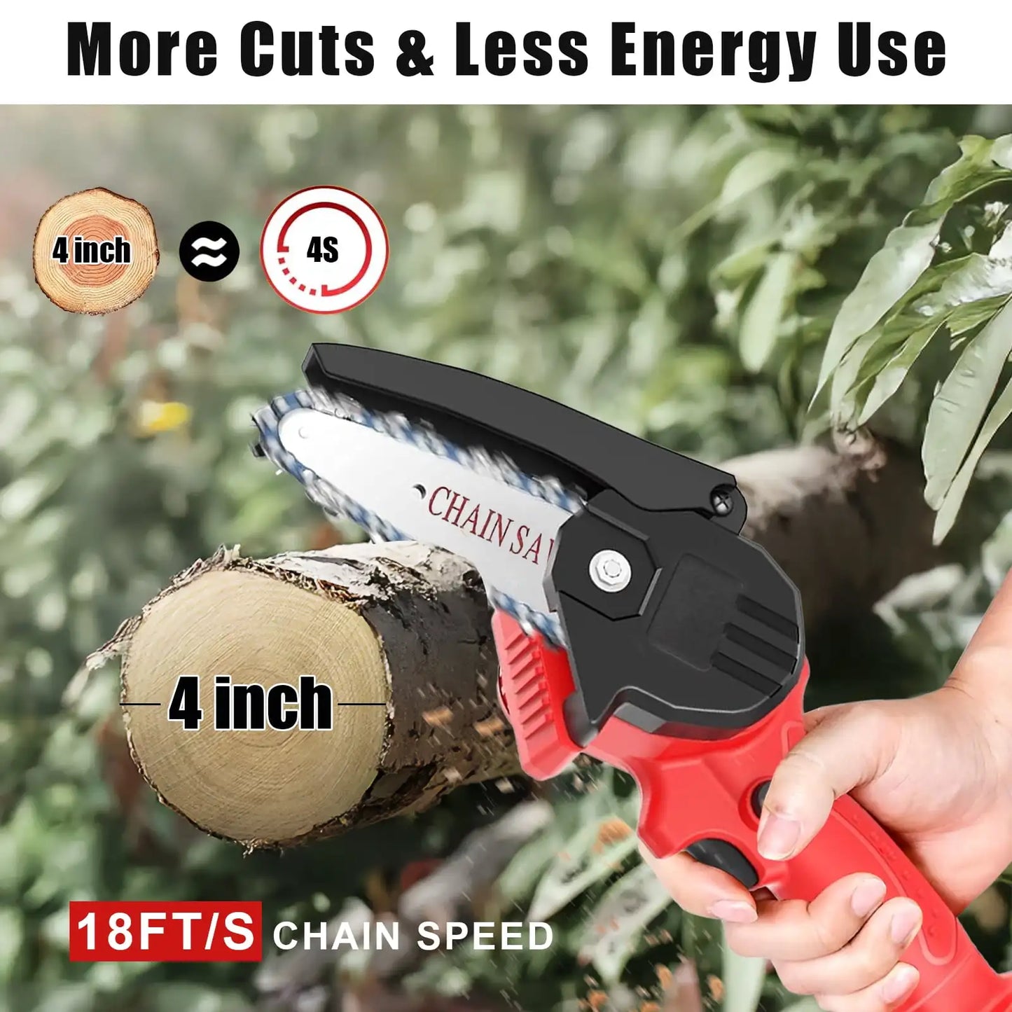 Mini 4 Inch Battery Powered Chain Saw, 21V 1500mAh, Rechargeable, Lightweight, Safety Features, Suitable for Cutting Wood