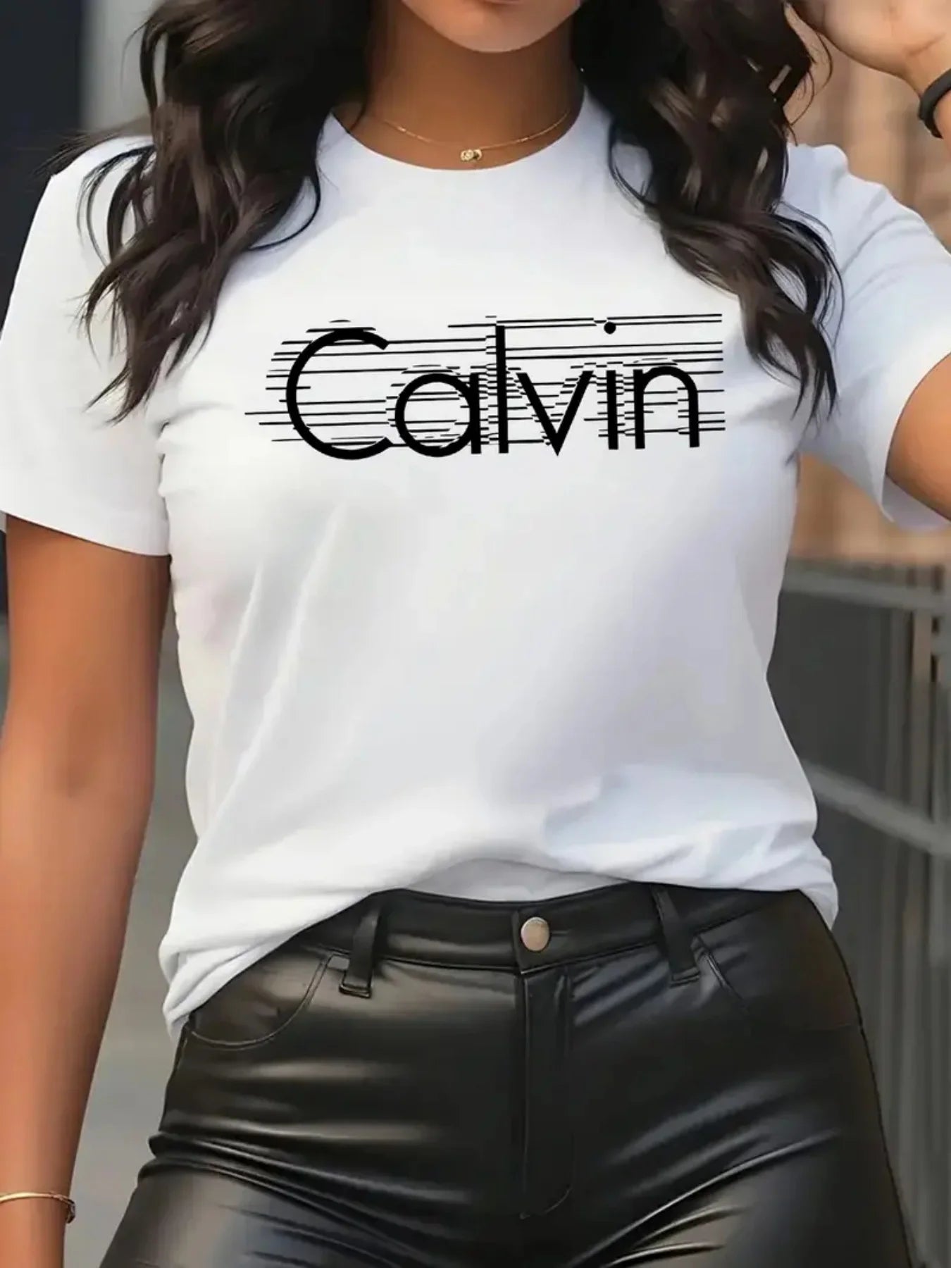 MINISOCN Calvin Womens T Shirt Leisure Fashion Short Sleeve