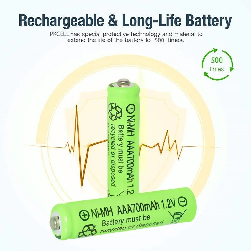AAA Rechargeable Batteries Set 700mAh 1.2V Ni-MH Triple A Batteries High Capacity for Garden Landscaping Outdoor Solar Lights