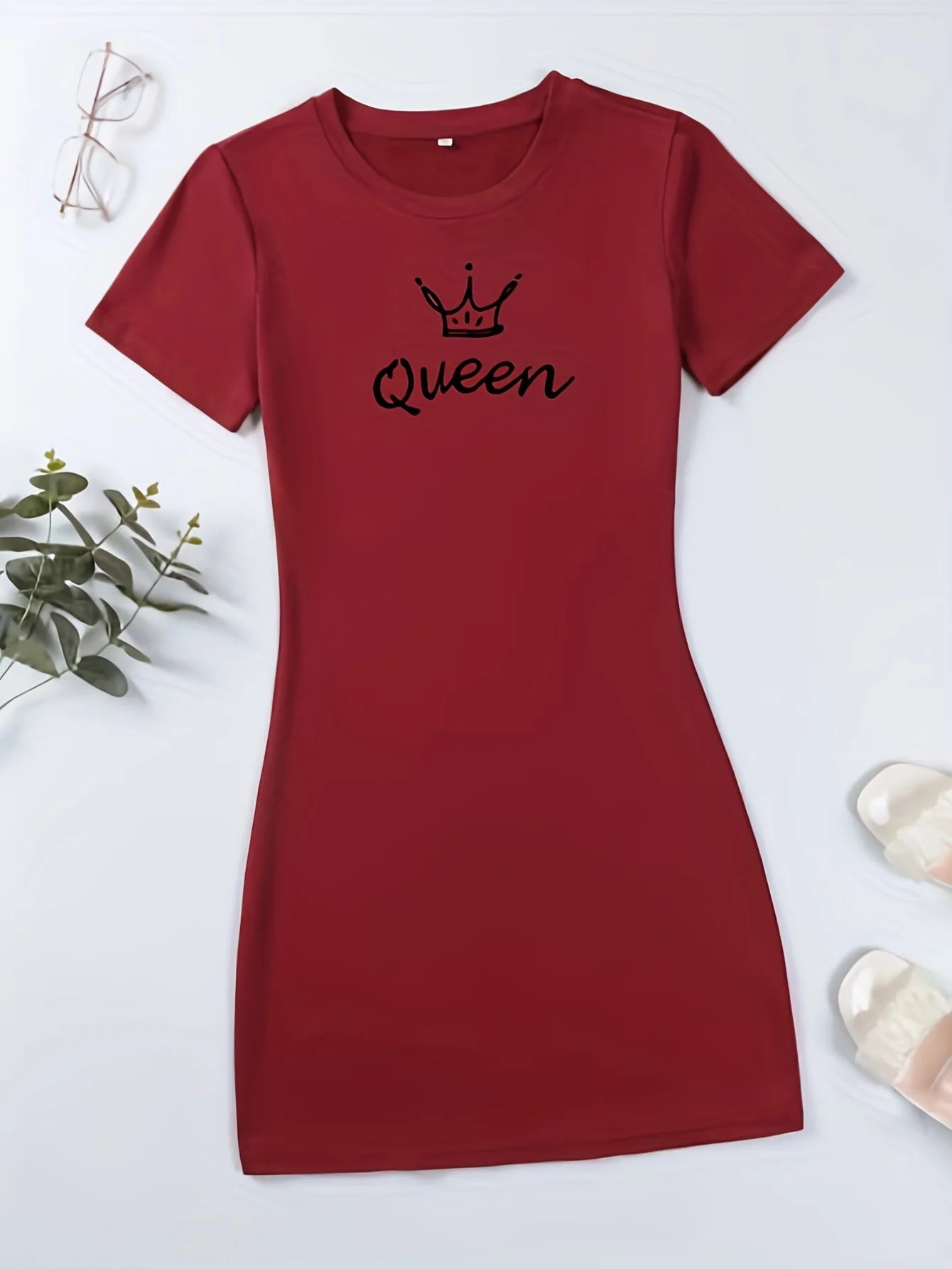 2024 Hot sales Queen Print Casual Loungewear Tee Dress, Summer Short Sleeve Casual Nightdress, Women's Clothing