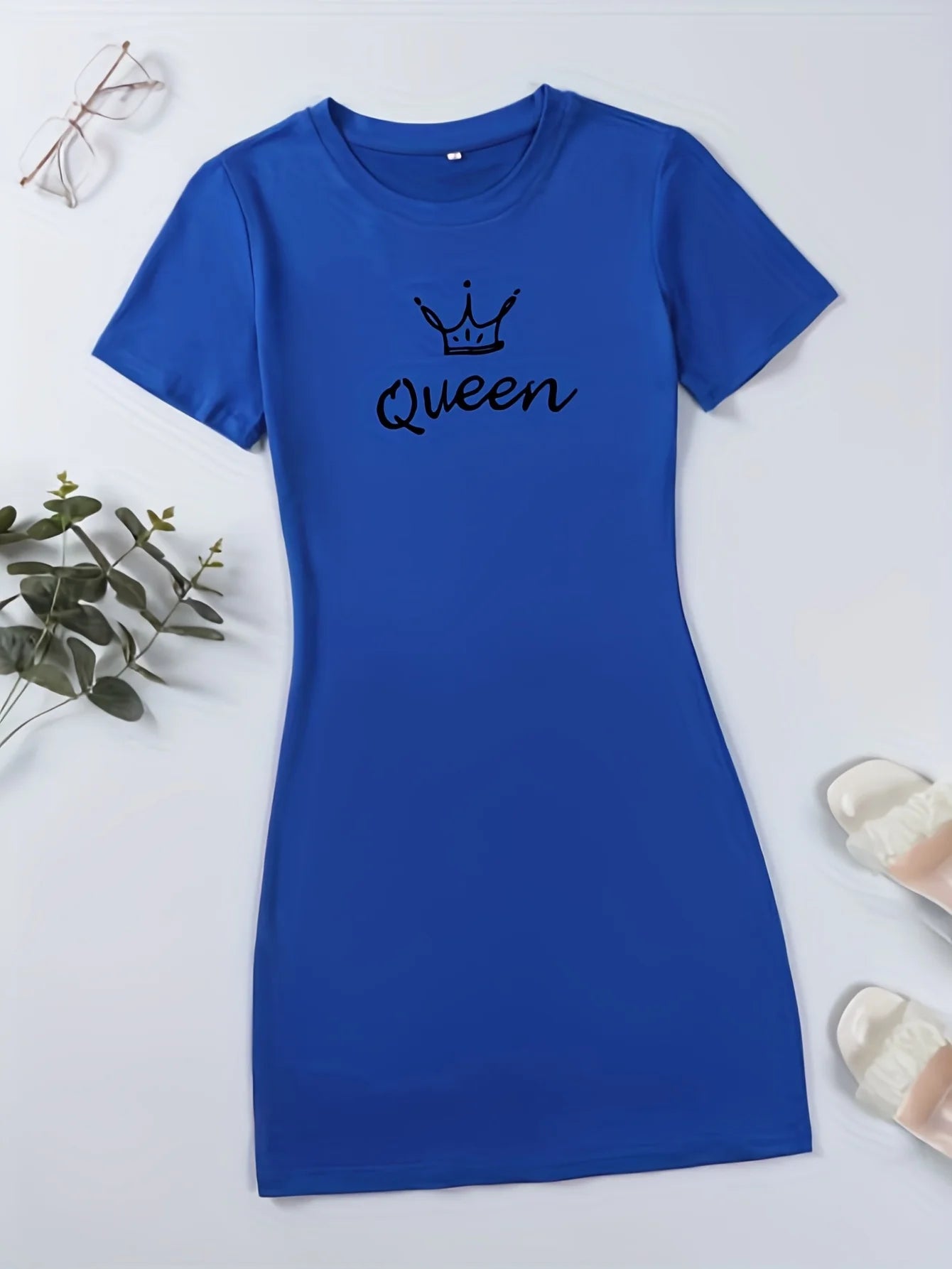 2024 Hot sales Queen Print Casual Loungewear Tee Dress, Summer Short Sleeve Casual Nightdress, Women's Clothing