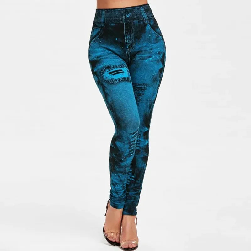 Guangdong Womens Imitation Jeans Stretch Leggings For HighIntensity Fitness Streetwear