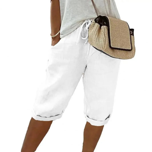 American Vintage Lace Up Cotton Linen Shorts High Waist