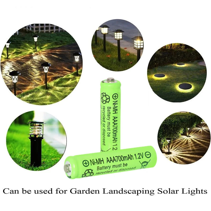 AAA Rechargeable Batteries Set 700mAh 1.2V Ni-MH Triple A Batteries High Capacity for Garden Landscaping Outdoor Solar Lights
