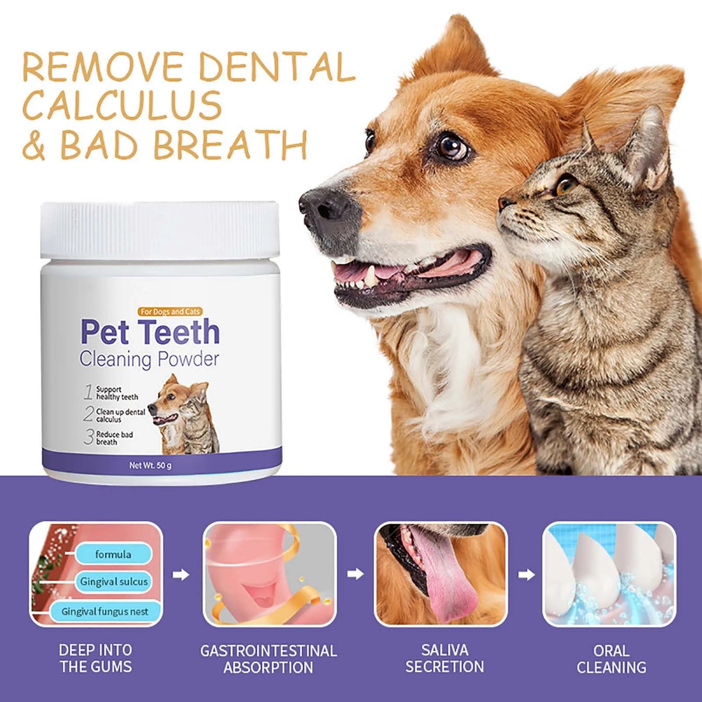 Pet Teeth Cleaning Powder for Cats and Dogs Fresh Breath
