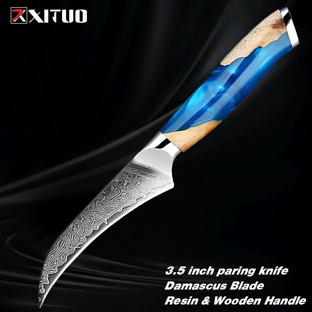 Damascus Steel Chef Knife Set 1-7PCS Ultra Sharp Japanese Kitchen Knives - Santoku Chef Knife, Cleaver, Boning, Fruit Knives