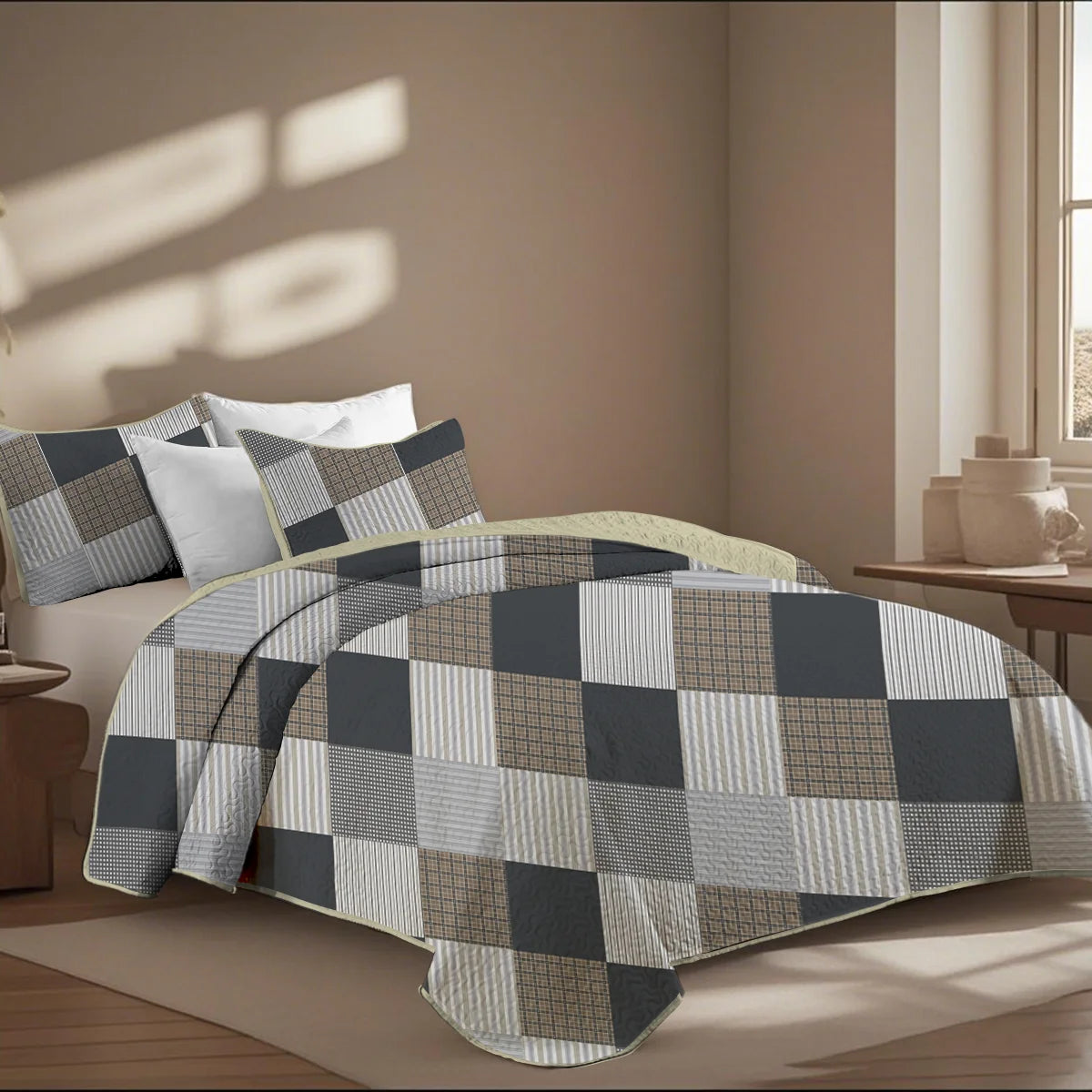 Craft Of Weaving Geometric Grid Printed Quilt Set Bedding