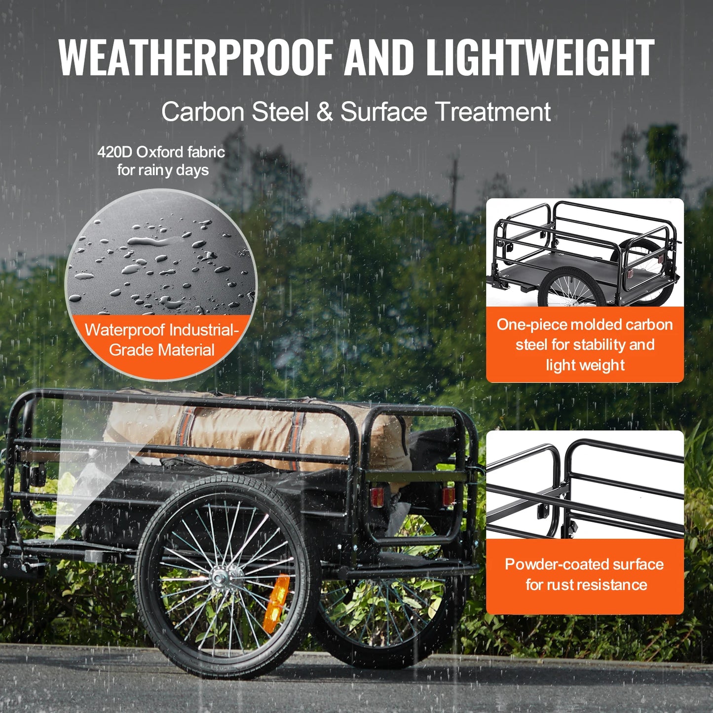 SucceBuy 160 lbs Bike Cargo Trailer Foldable Storage Bicycle Wagon Cart with 16" Wheels Safe Reflectors Fits 22"-28" Bike Wheels