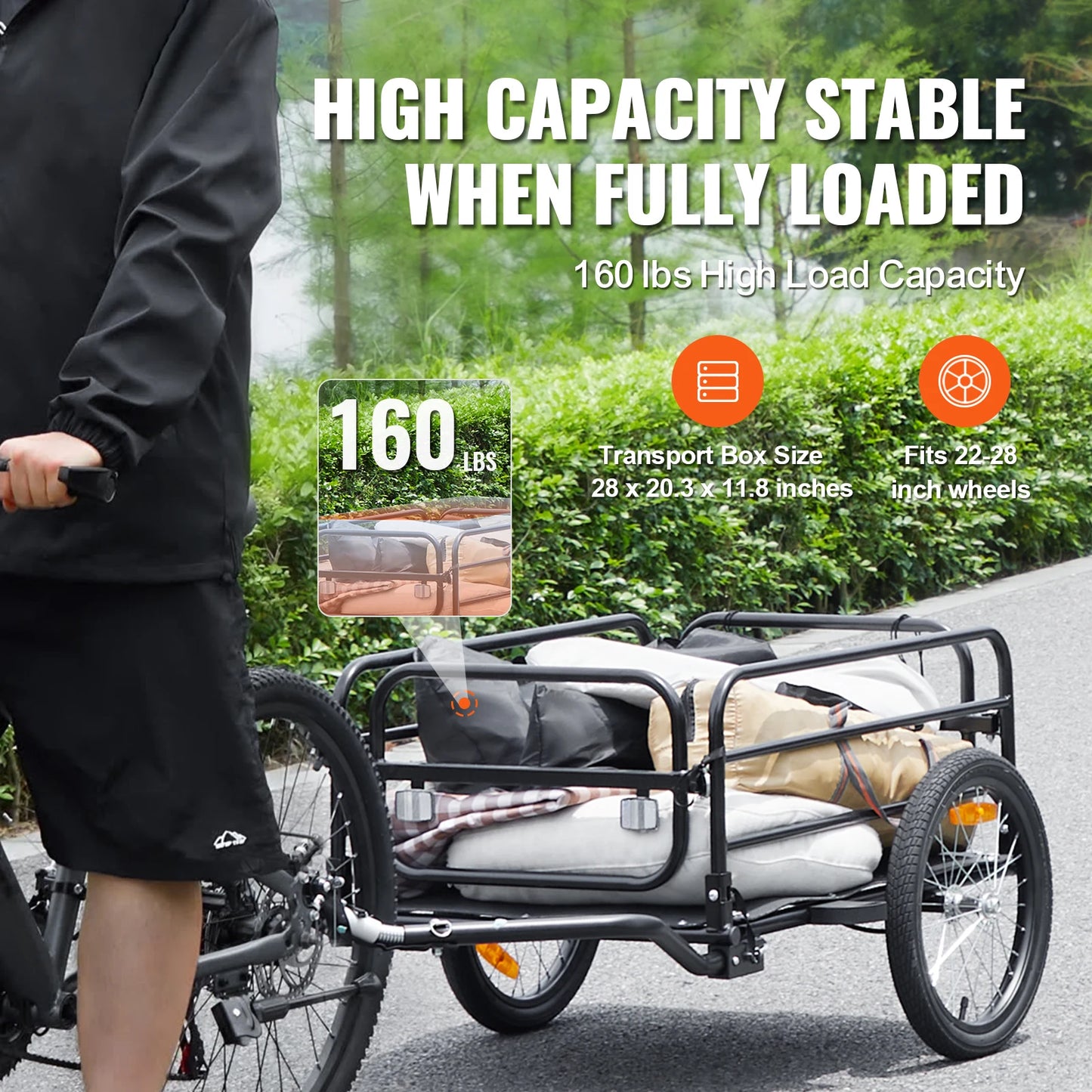 SucceBuy 160 lbs Bike Cargo Trailer Foldable Storage Bicycle Wagon Cart with 16" Wheels Safe Reflectors Fits 22"-28" Bike Wheels