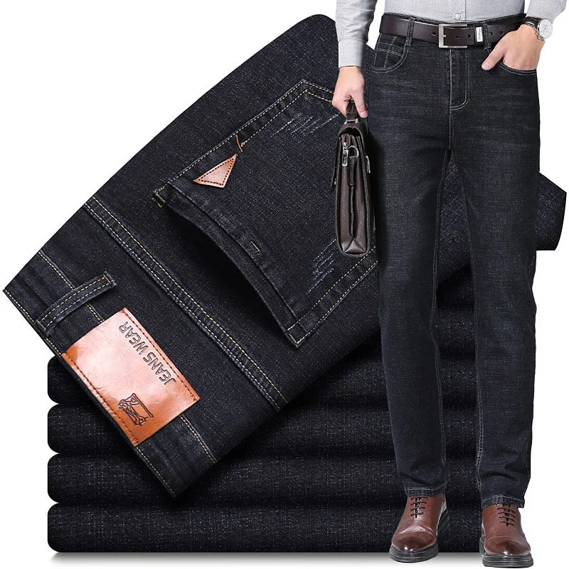 2024 NEW Men's Fashion Business Jeans Classic Style Casual Stretch Slim Jean Pants Male Brand Denim Trousers Black Blue