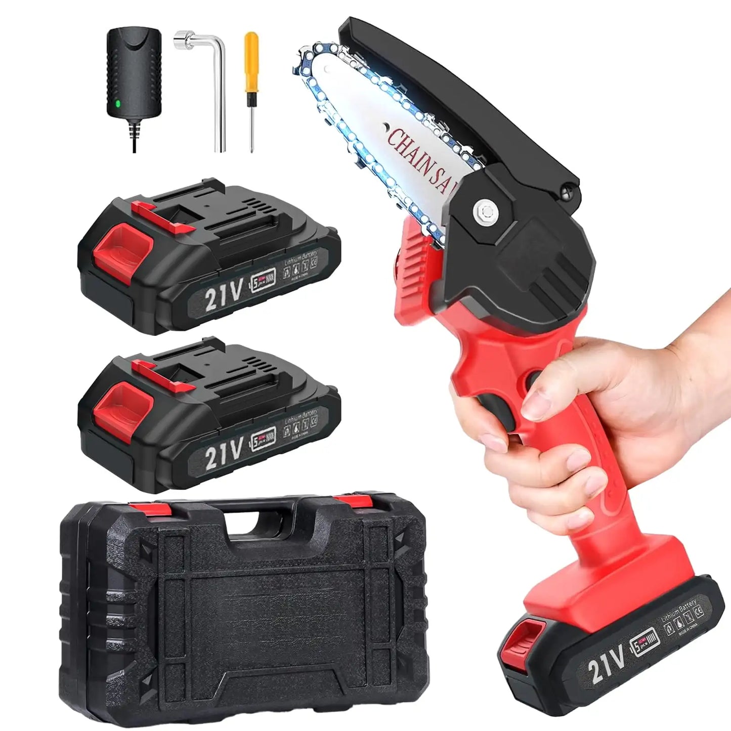 Mini 4 Inch Battery Powered Chain Saw, 21V 1500mAh, Rechargeable, Lightweight, Safety Features, Suitable for Cutting Wood