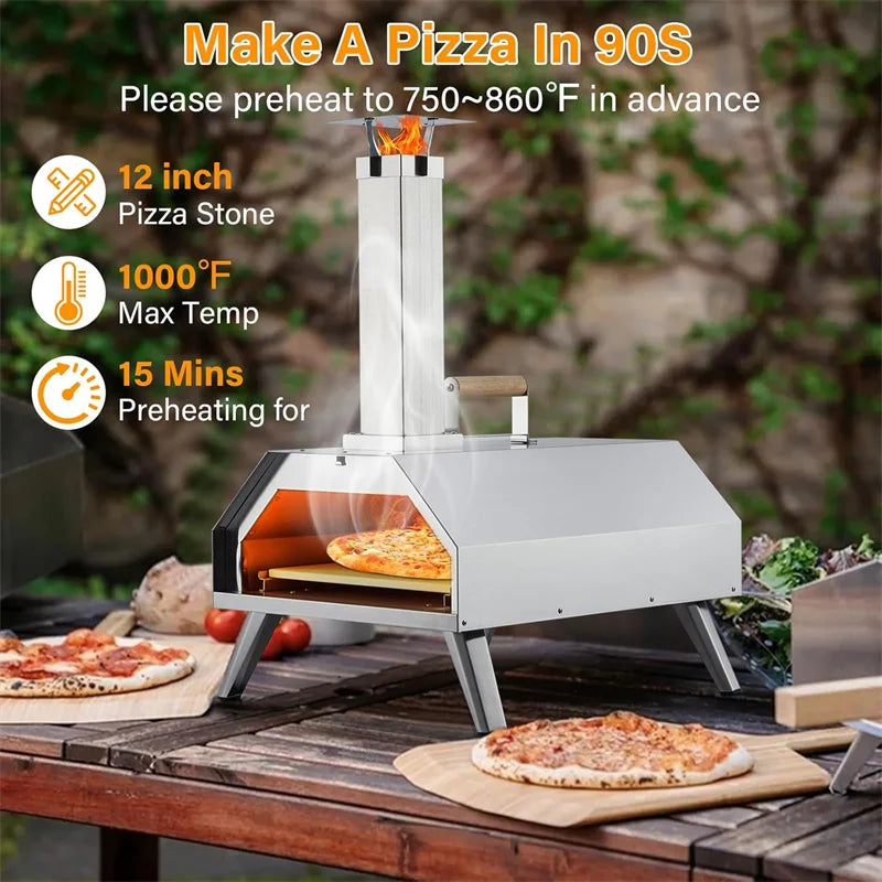 Pizza Ovens Wood Pellet 12" Portable Pizza Oven Outdoor, Stainless Steel Pizza Oven Cooking Pizza Maker for Charcoal Grill