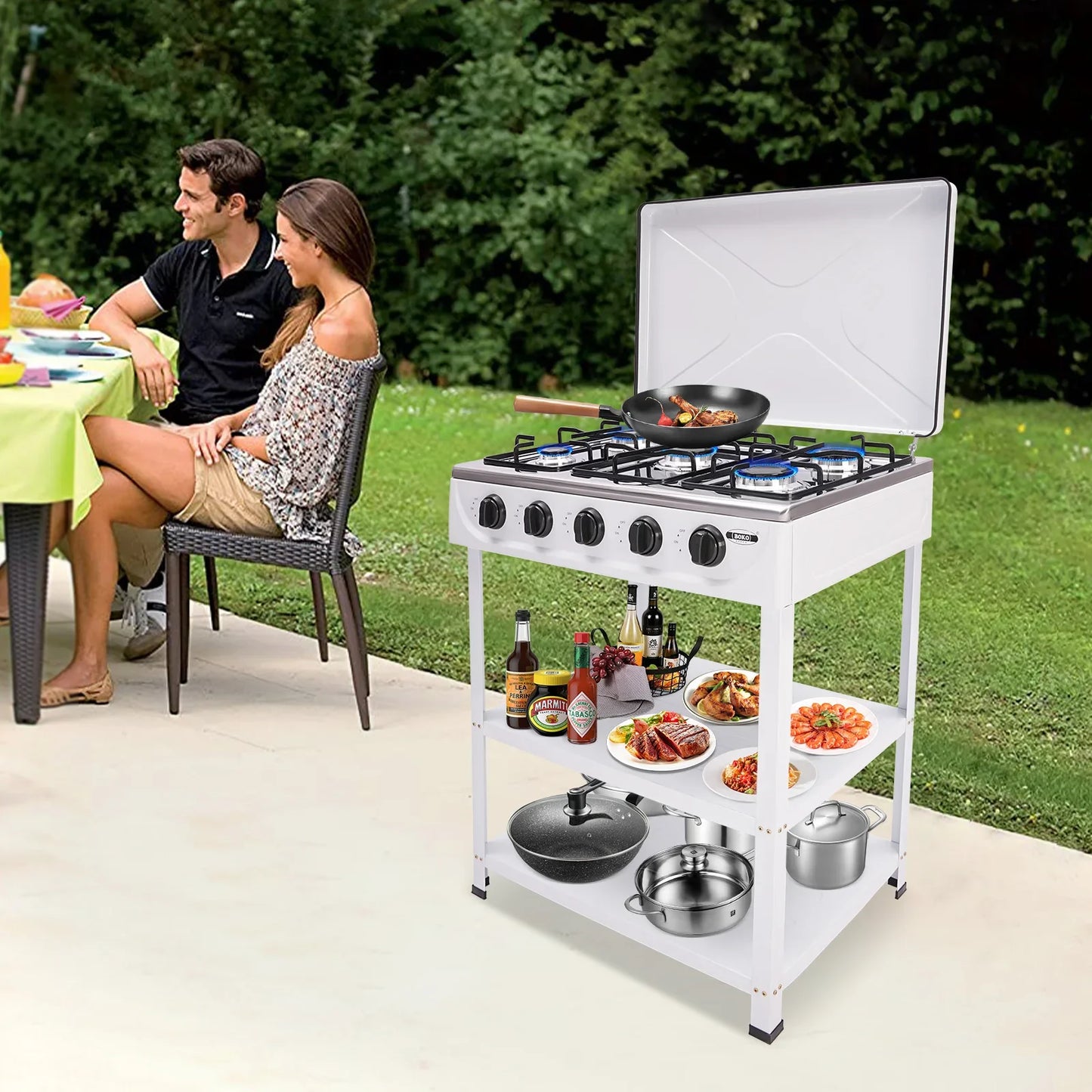 5-Burner Gas Stove: 2.5KW Power Efficient 5 Knobs Durable Independent Control Rapid Heat Dissipation Energy-Saving