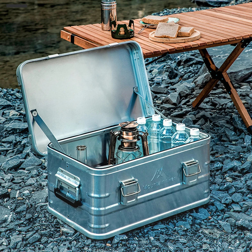 50L Camping Storage Box Hard Protective Carrying Case Aluminum Alloy Car Trunk Organizing Box Camping For Outdoor Travel Tools