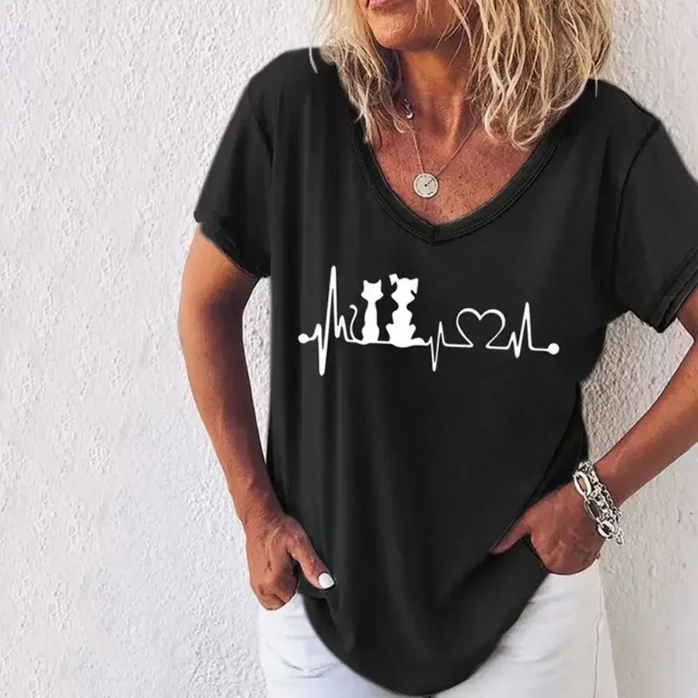 JiangxiChoice Cat Graphic Tee Women Harajuku Fashion