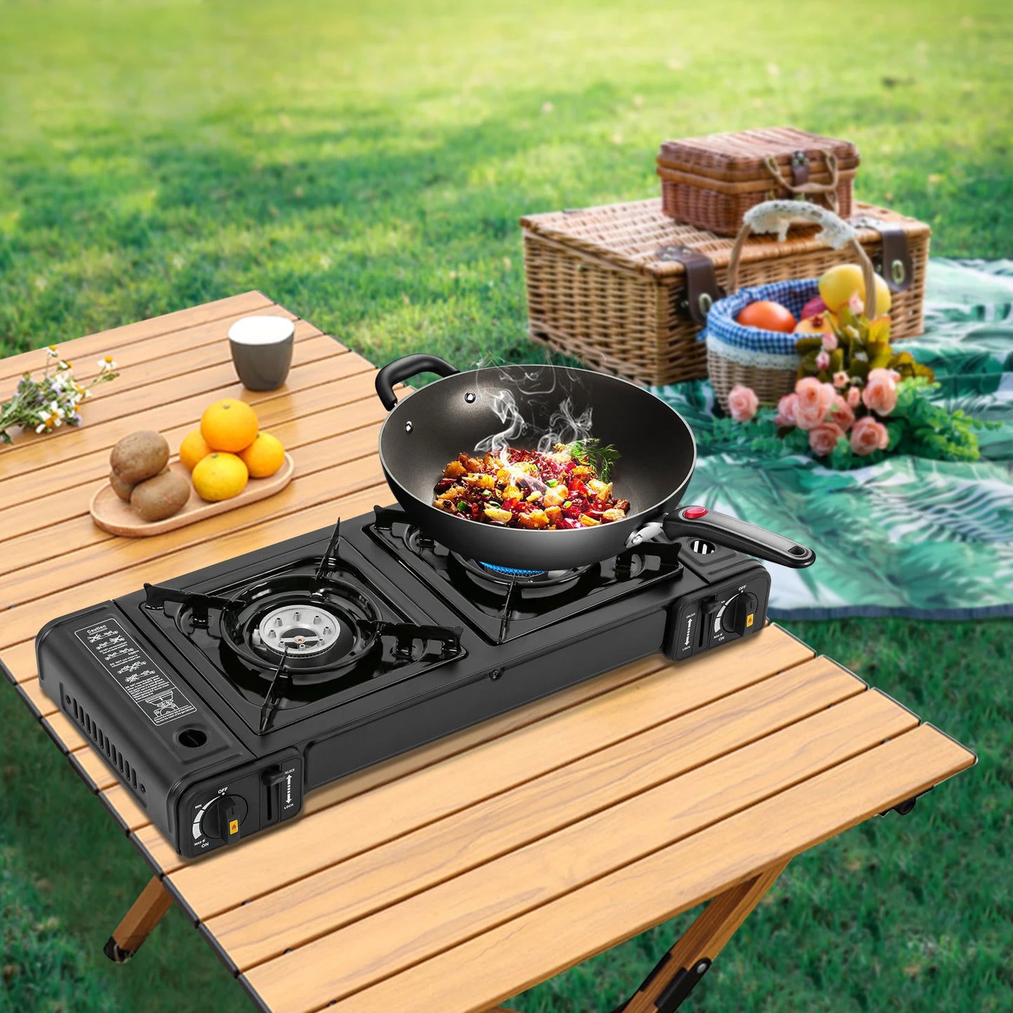 [Butane Camping Stove] Iron Copper Portable Camping Stove - 8x8in Stable Grate Auto Ignition - for Outdoor RV Apartments Safe De