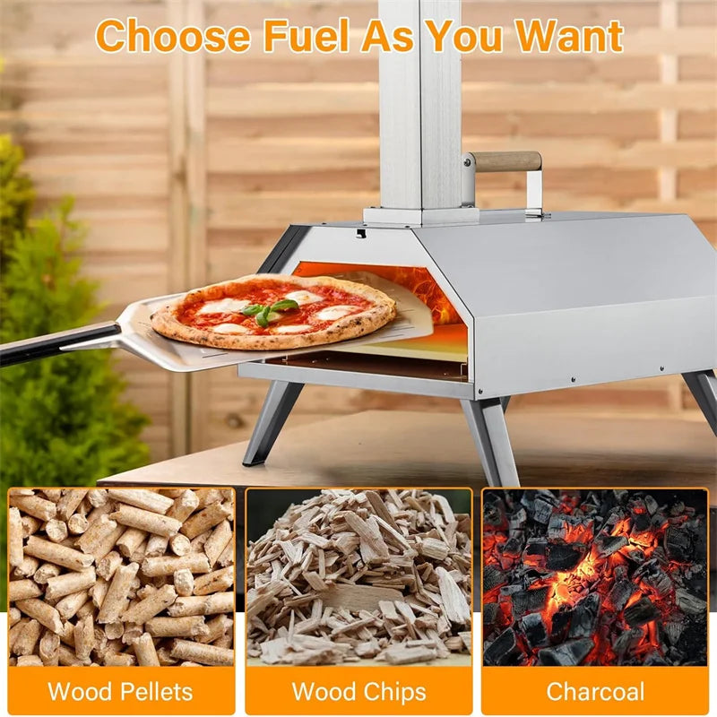Pizza Ovens Wood Pellet 12" Portable Pizza Oven Outdoor, Stainless Steel Pizza Oven Cooking Pizza Maker for Charcoal Grill