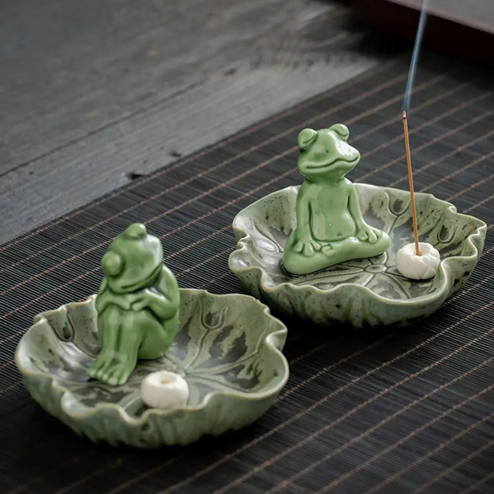 Meditation Frog Incense Stick Holder Ceramic Lotus Burner