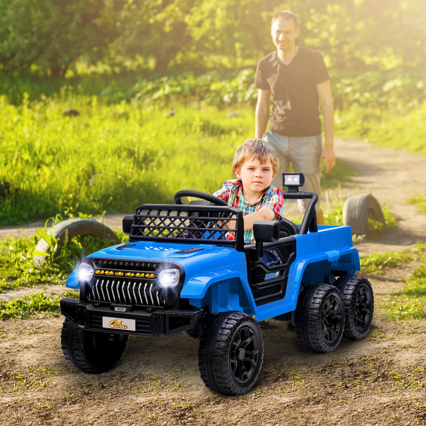 12V Kids Electric Car W/ 2Wd/4Wd Switchable, Remote Control Light Blue