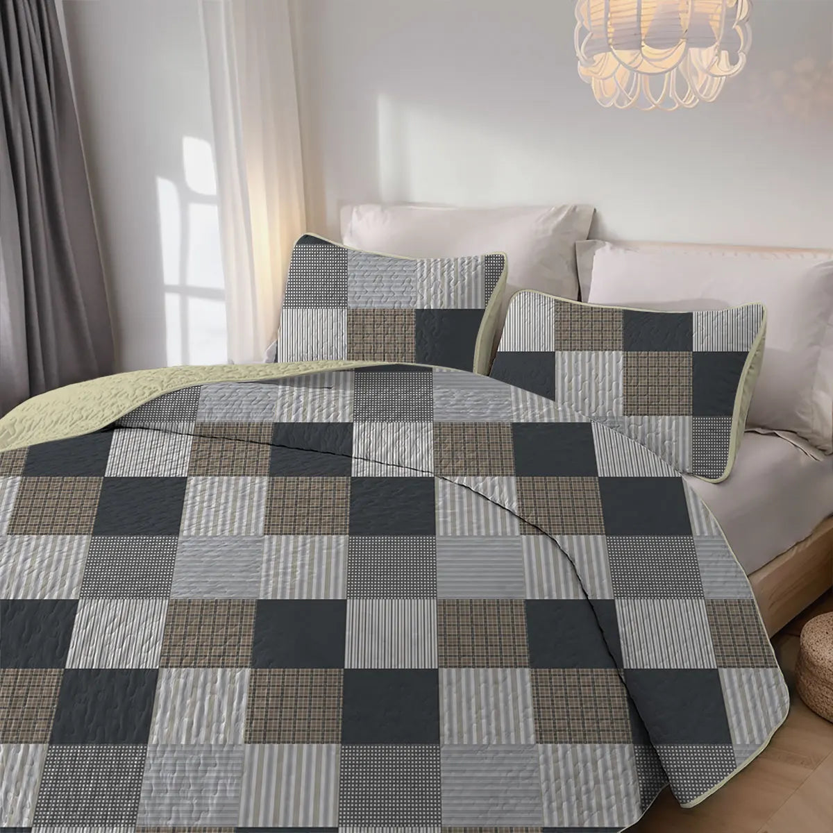 Craft Of Weaving Geometric Grid Printed Quilt Set Bedding