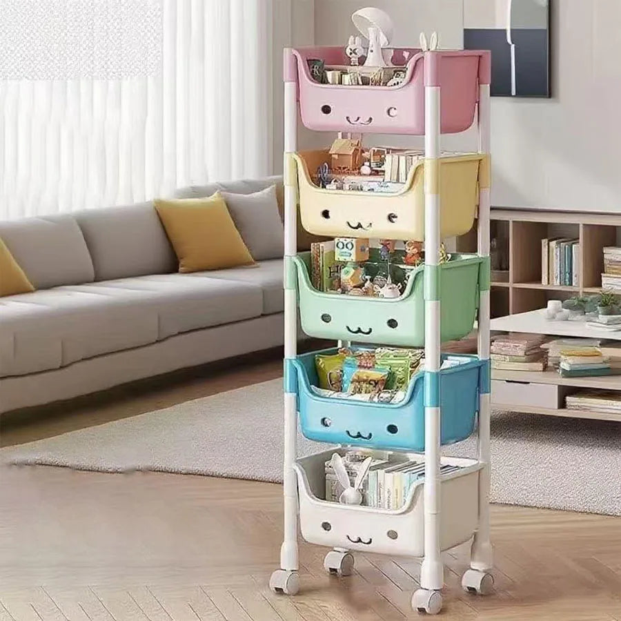 Hign-concerned 5 Tier Cartoon Rolling Storage Rack For Kids