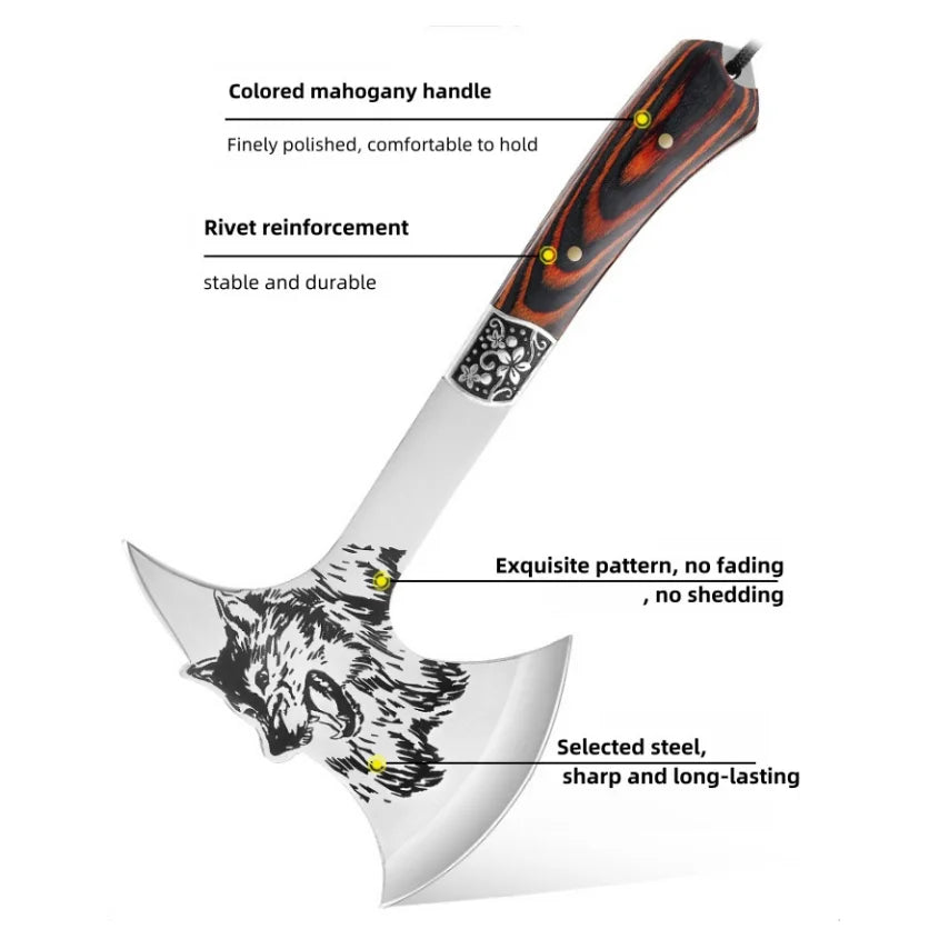 1pc Open-air Axe, Camping Axe, Tactical Axe, Wood Axe Plus Nylon Sheath, High-hardness Stainless Steel Axe, Red Sandalwood Handl