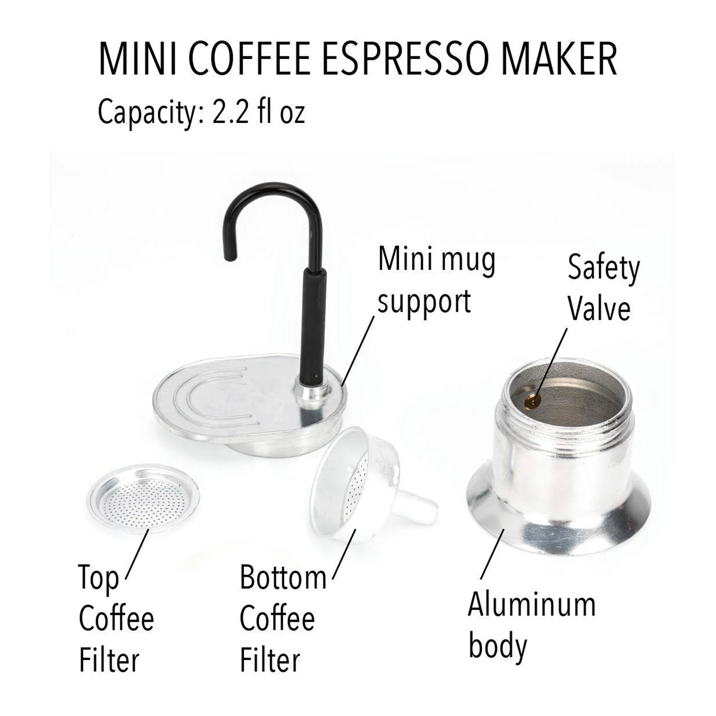 Single Tube Moka Pot 1 Cup 50ML Aluminum Alloy Spout Stovetop Italian Coffee Maker for Outdoor Parties Travel