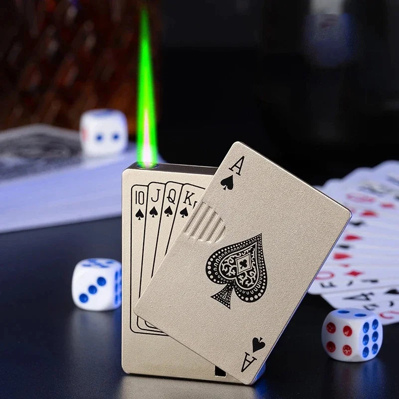 Creative Playing Cards Ace of Spades Lighter Butane Windproof Straight Metal Lighter Metal Fun Gift for Men Smoking Accessories