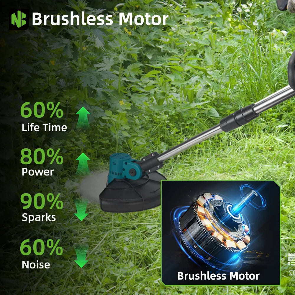 NEWBENY 4000W 9Inch Brushles Electric Lawn Mower Digital Display Grass Trimmer Repairing lawns Power Tool For Makita Battery Pin