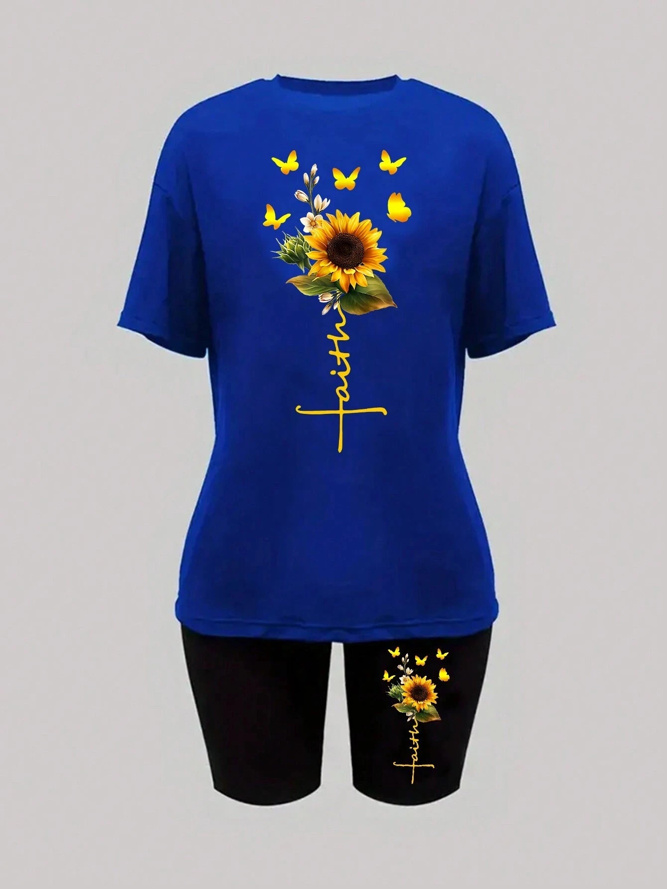 Sunflower Butterfly Beautiful Printing Women T Shirts Two Piece Set Fashion Short Sets Comfortable Breathable Shirt Shorts New