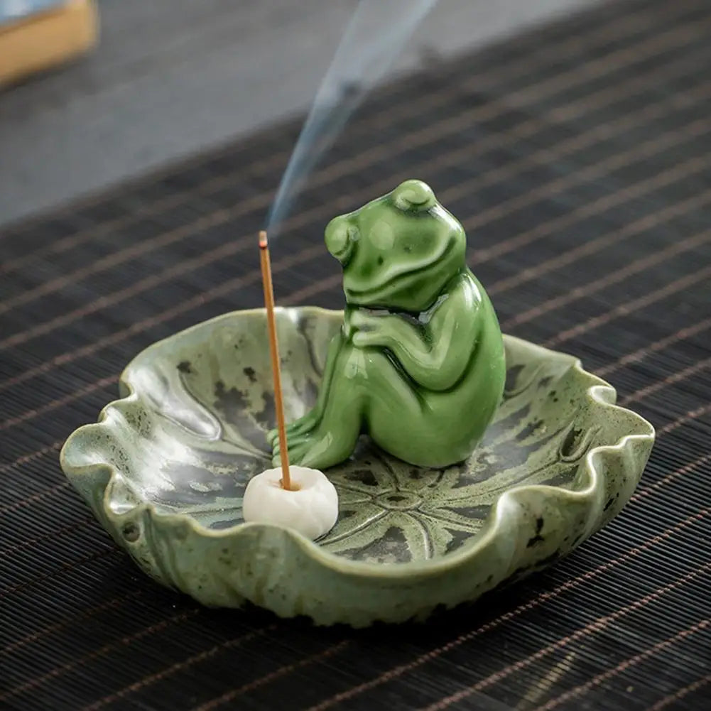 Meditation Frog Incense Stick Holder Ceramic Lotus Burner