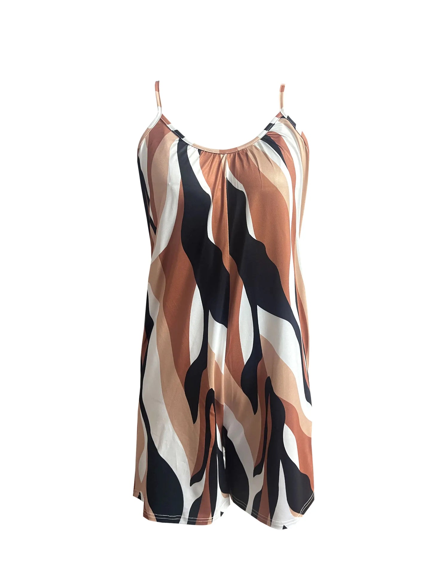 Women's Summer Abstract Print Jumpsuit, Spaghetti Strap, Loose Fit Romper for Vacation & Casual, Must - Have Summer Outfit