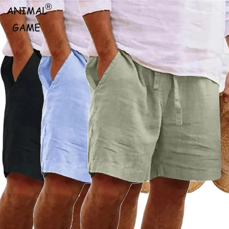 New Mens Cotton Solid Color Beach Short Summer Lightweight Pants Outdoor Large Breathable Short Homme