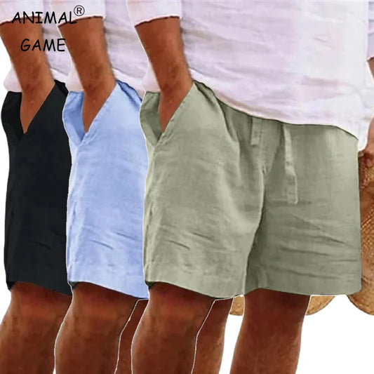 New Mens Cotton Solid Color Beach Short Summer Lightweight Pants Outdoor Large Breathable Short Homme