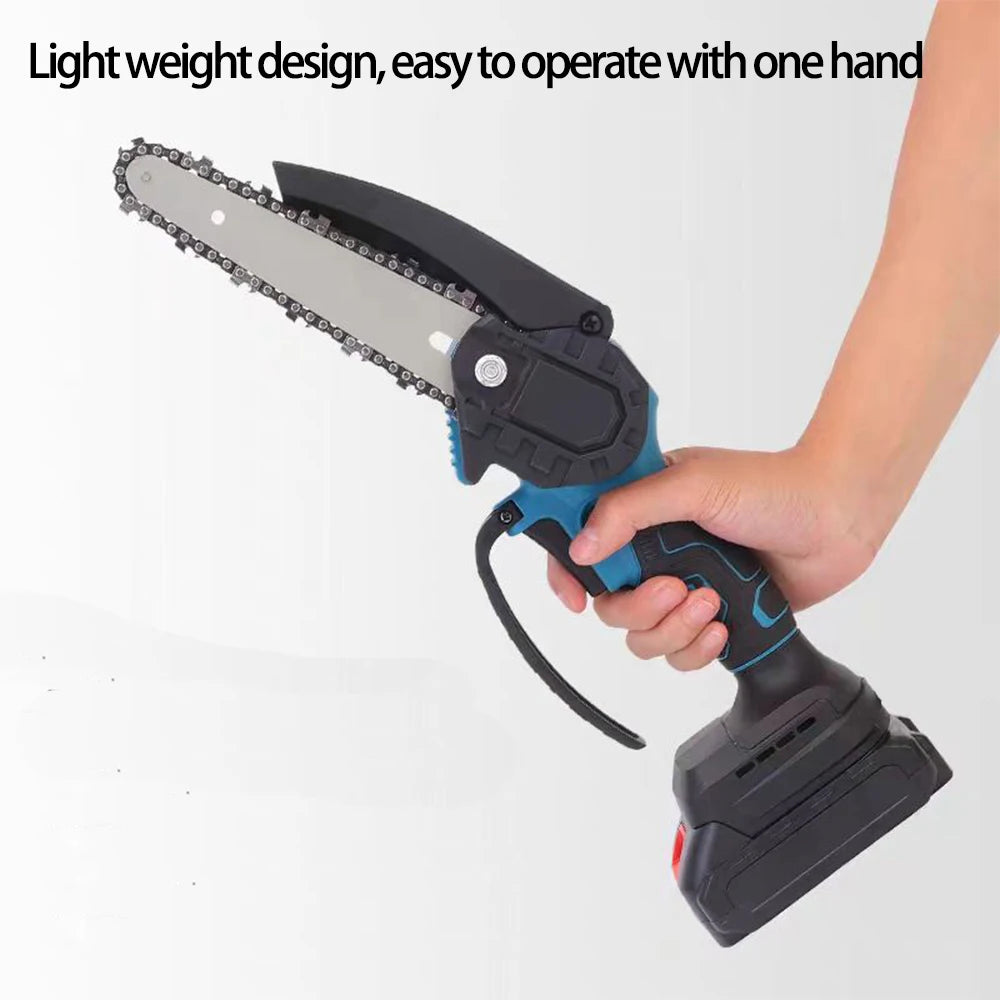 Mini Chainsaw 6In Cordless Woodworking Handheld Garden Wood Logging Chainsaw Electric Saw Cutting Power Tool  2 Battery 1 Box