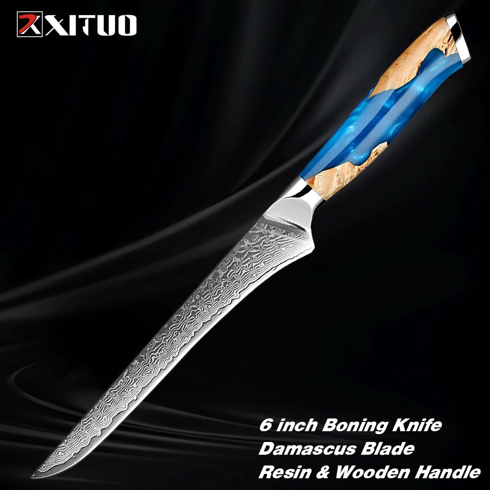 Damascus Steel Chef Knife Set 1-7PCS Ultra Sharp Japanese Kitchen Knives - Santoku Chef Knife, Cleaver, Boning, Fruit Knives