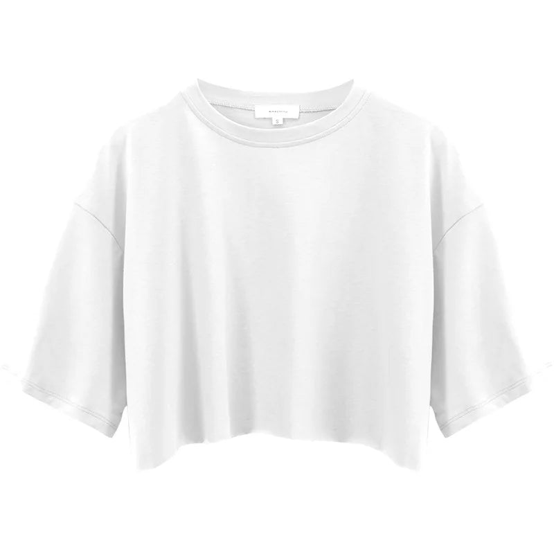 Women's Short Sleeve Crop Top O Neck Sports Tee Polyester Spandex Loose Fit Everyday Wear