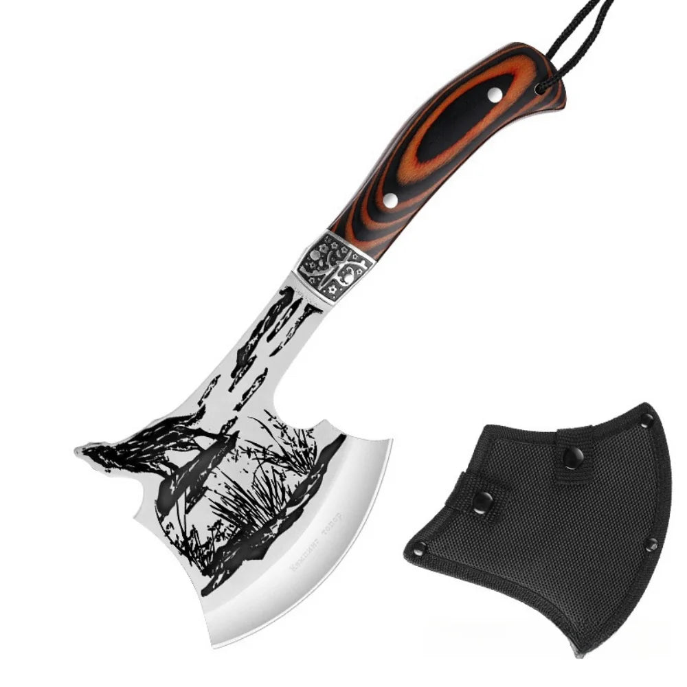 1pc Open-air Axe, Camping Axe, Tactical Axe, Wood Axe Plus Nylon Sheath, High-hardness Stainless Steel Axe, Red Sandalwood Handl