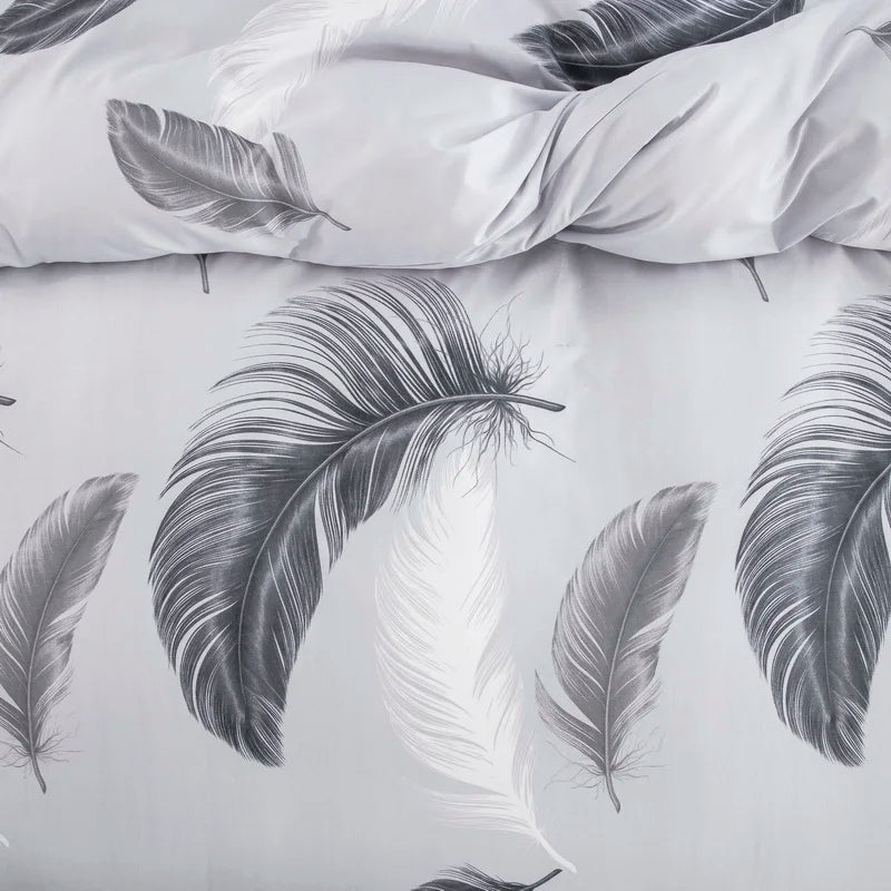 Grey Feather Duvet Cover Full Queen Bird Plume Boho Bedding Set Luxury Soft Reversible White Comforter Cover for Kids Girls Teen